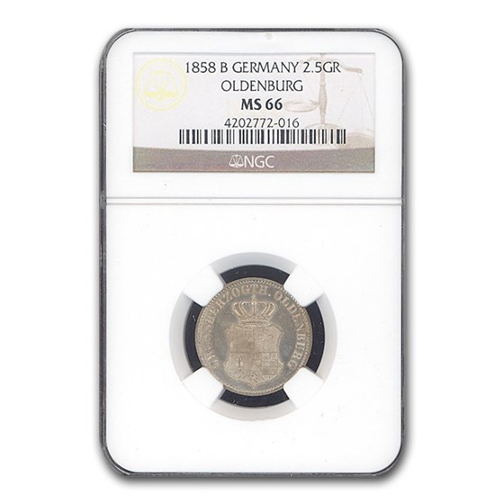 1858-B Germany 2 1/2 Groschen Oldenburg MS-66 NGC 1858-B Germany 2 1/2 Groschen Oldenburg MS-66 NGC